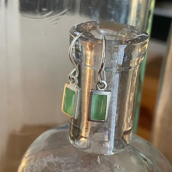 Sterling Silver and Jade Earrings - Picture 2 of 6
